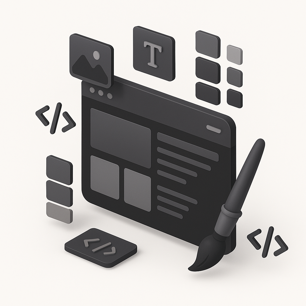 Isometric illustration of a modern website displayed on desktop and mobile devices